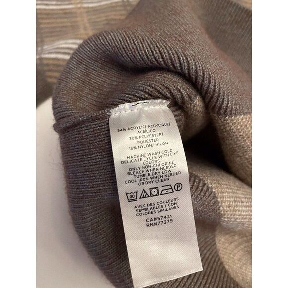 Ann Taylor Brown/Taupe Long Sleeves Jacquard Striped Plaid Knit Sweater Size XXL - Picture 6 of 7